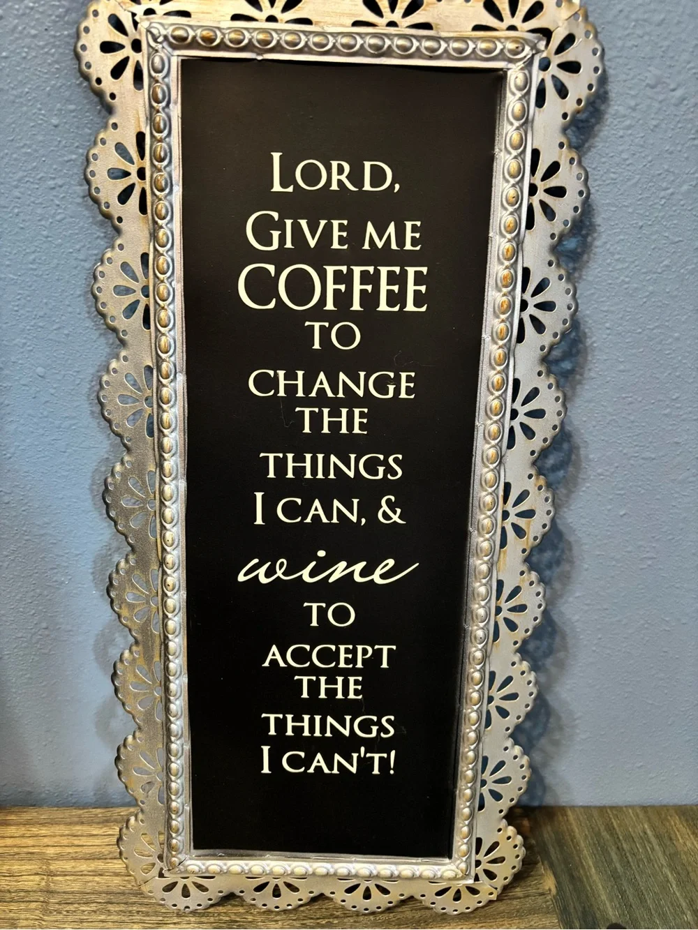Decorative Metal ‘Coffee & Wine' Wall Plaque - Silver